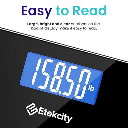 Etekcity Bathroom Scale for Body Weight, Highly Accurate Digital Electronic Weighing Machine for People, LCD Display, Large Size, 6mm Tempered Glass for Safe Home Use, Batteries Included, 400 lbs