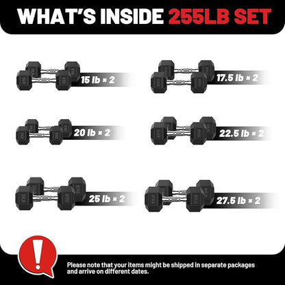 PAPABABE Hex Dumbbell Set 45-550 lb, Rubber Encased Home Gym Dumbbells, Weights Dumbbells for Women & Men, Hand Weight for Strength Training