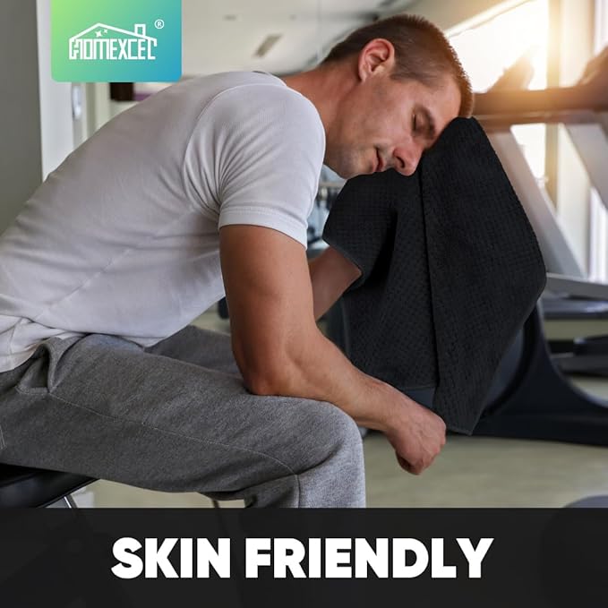 HOMEXCEL Black Gym Towels 6 Packs, (16x27 inches) Highly Absorbent Yoga Towel, Ultra Soft Hand Towels for Daily Use, Fast Drying Microfiber Workout Towels for Gym, Spa, Fitness, Camping, Hotel