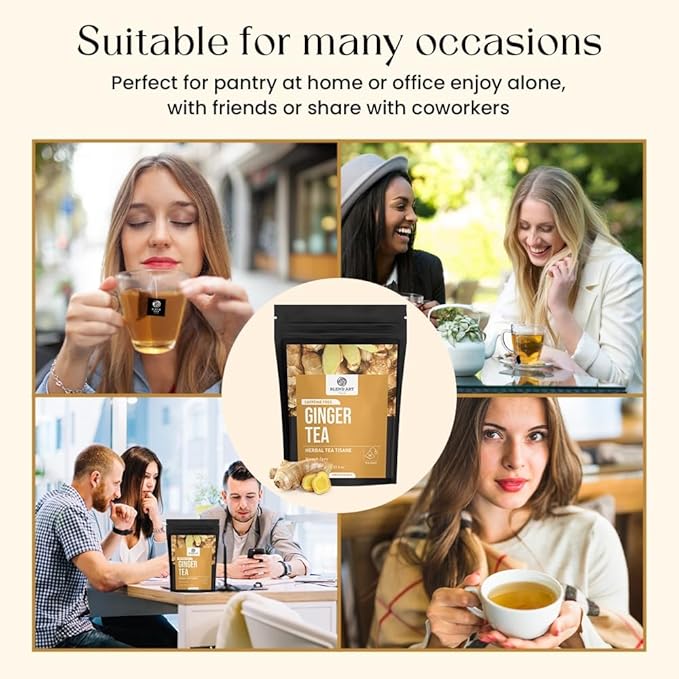 Blendart Ginger Tea Bags, 50 Tea bags - 100% Pure Ginger Root Tea Bag - Warm & Spicy Caffeine Free Ayurvedic Herbal Tea - Support Digestion & Boost Immunity Pyramid Teabags