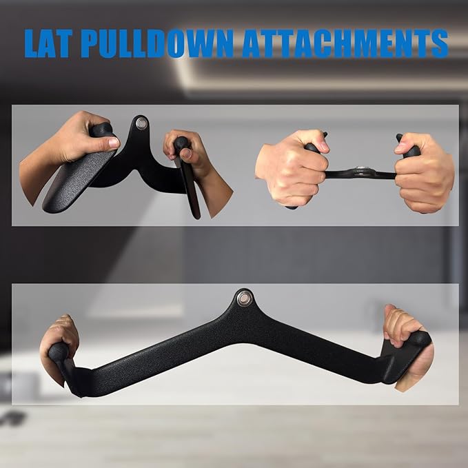 LAT Pulldown Attachments, LAT Bar Cable Machine Attachment,T-bar V-bar, LAT Pull Down Bars, Back Tricep Bar Strength Training Handle for Home Gym Fitness