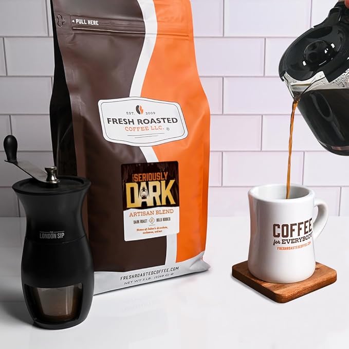 Fresh Roasted Coffee,Seriously Dark Artisan Blend,5 lb Dark Roast, Kosher, Whole Bean