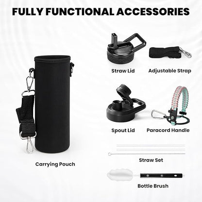 Insulated Water Bottle 20 oz, Triple Wall Vacuum Stainless Steel (Cold for 48 Hrs), Leak Proof & Non-BPA, Kids Water Bottle Jug for School with Straw Spout Lids, Hydrangea