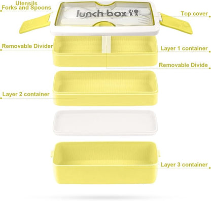 Iteryn Bento Box Lunch Box, 3 Layers Stackable Lunch Containers with Compartments-Leakproof Eco-Friendly Meal Prep Containers