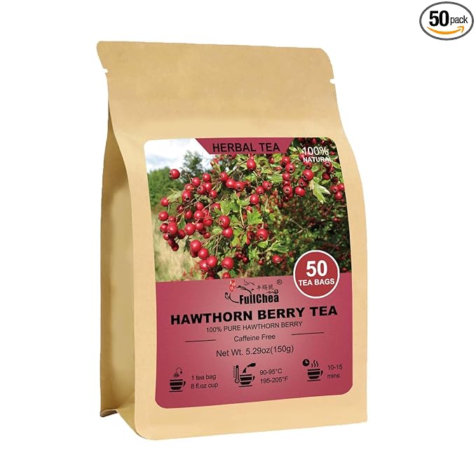 FullChea Hawthorn Berry Tea - 50 Teabags, 3g/bag - Premium, Non-GMO, Caffeine-free, Aids Digestion & Provides Antioxidants