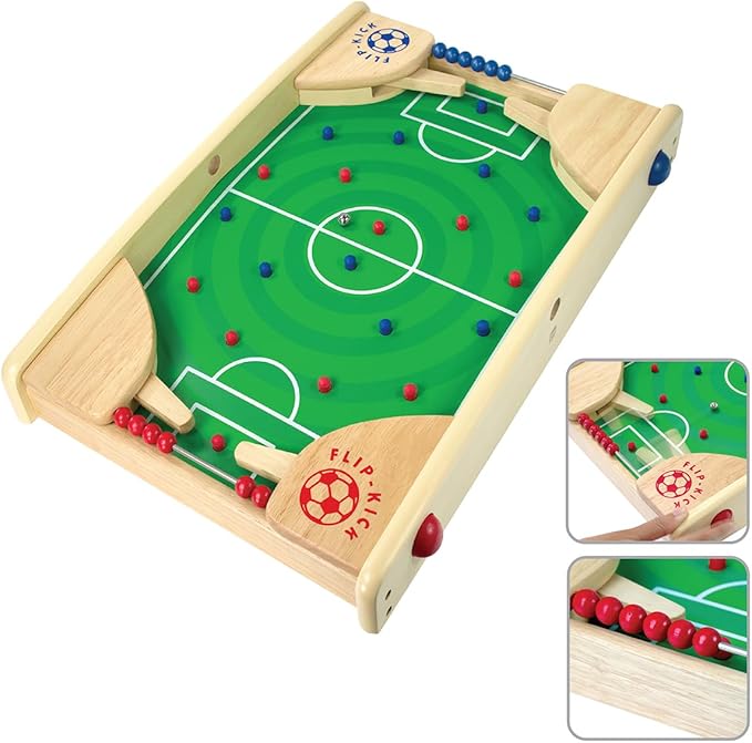 Flipkick: Wooden Tabletop Football/Soccer Pinball Games, Indoor Portable Sport Table Board for Kids and Family