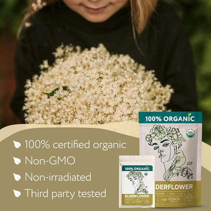 Elderflower Tea Organic (4oz.) - Elder Flowers Dried Herb for Respiratory Health - Loose Leaf Medicinal Tea