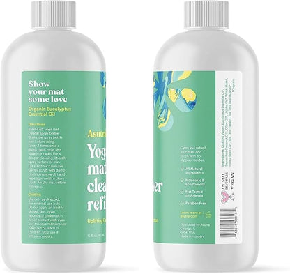 ASUTRA Yoga Mat Cleaner Spray Refill (Uplifting Eucalyptus), 16 fl oz - No Slippery Residue, Organic Essential Oils Deep-Cleansing for Fitness Gear & Gym Equipment