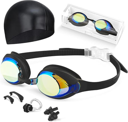 Kids Swim Goggles, Anti-fog and UV Protection with Swim Cap for Age 3-15 Youth Boys Girls Toddler