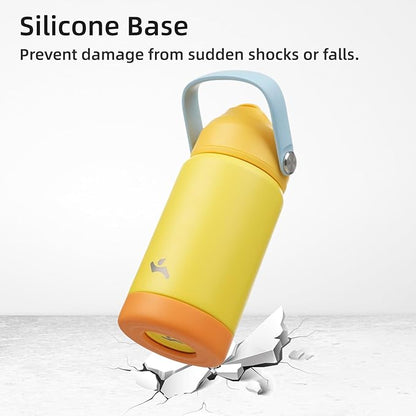 Insulated Water Bottle with Straw Lid,12 oz Stainless Steel Vacuum Metal Bottle with Silicone Handle,Yellow