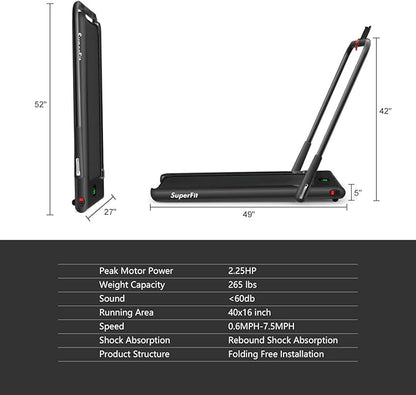GYMAX Walking Pad, 2 in 1 Free Installation Under Desk Treadmill with Smart App, Remote Control & LED Display, 2.25HP Foldable Portable Compact Running Machine for Small Spaces Home Office