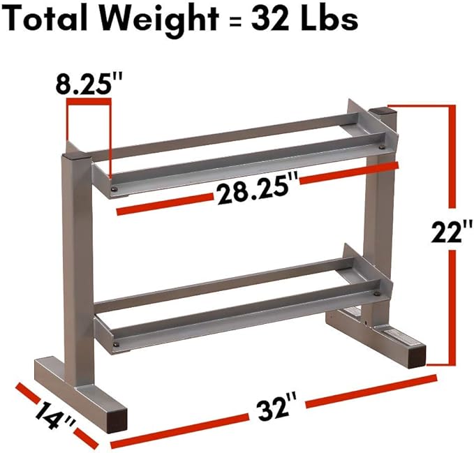 Body-Solid (PDR282X) 2-Tier Dumbbell Rack - Heavy-Duty 30inch Wide Weight Stand, Home Gym Storage Solution Holds 1 pair each of 5-30 lb. Dumbbells