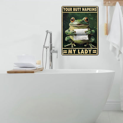 Funny Frog Bathroom Toilet Decor Metal Sign Frog Your Butt Napkin My Lord Vintage Tin Sign for Bedroom Toilet or Bathroom Wall 12 * 16inch