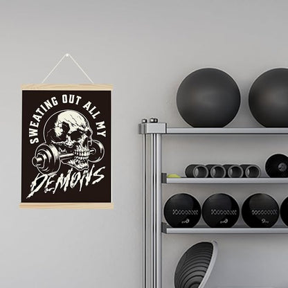 Gym Dumbbell Motivational Posters College Dorm Posters Gifts for Guys Friends Sweating Out All My Demons Gym Flag Wall Art Decor Sign for Home Gym Bedroom Office