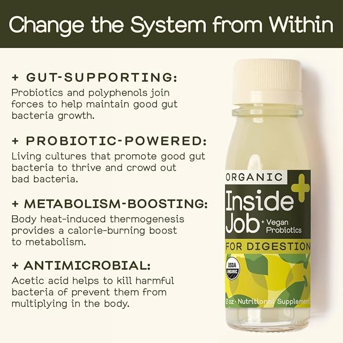 Greenhouse Juice Organic Inside Job Wellness Shots, Cold Pressed Digestive Aid with Apple Cider Vinegar, Lemon, Shots Juice Vegan & Gluten-Free (2 Oz, Pack of 12)