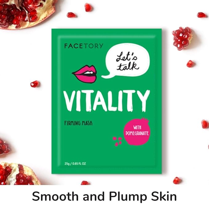 FACETORY K Beauty Face Mask Skin Care - LET'S TALK VITALITY FIRMING Sheet Mask with Pomegranate & Shea Butter | Firming Mask with Antioxidants, Plump & Hydrate (10 Pack)
