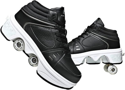 2-in-1 Roller Skates & Sneakers Unisex Retractable Wheels Outdoor Fun & Fitness Kick Roller Shoes