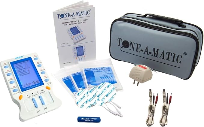 Electric Muscle Stimulator EMS & TENS - 8 Programs, 12 Adhesive Electrodes: TAMTEC Sport 2 Plus Complete Set – with: TENS, EMS, Active Recovery, IFC