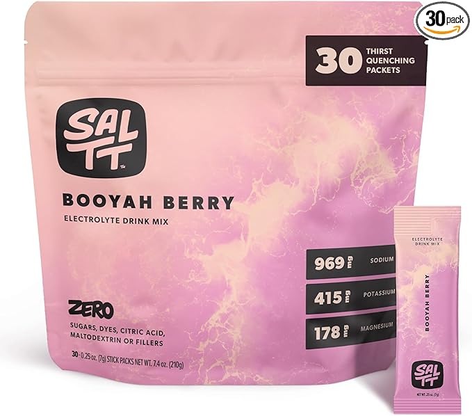 Keto Chow SALTT Electrolytes Powder Packets, Booyah Berry (30 Hydration Packets) - Magnesium, Potassium, Sodium, Trace Minerals - Vegan, Sugar Free, Gluten Free - Travel Essentials - Made in USA