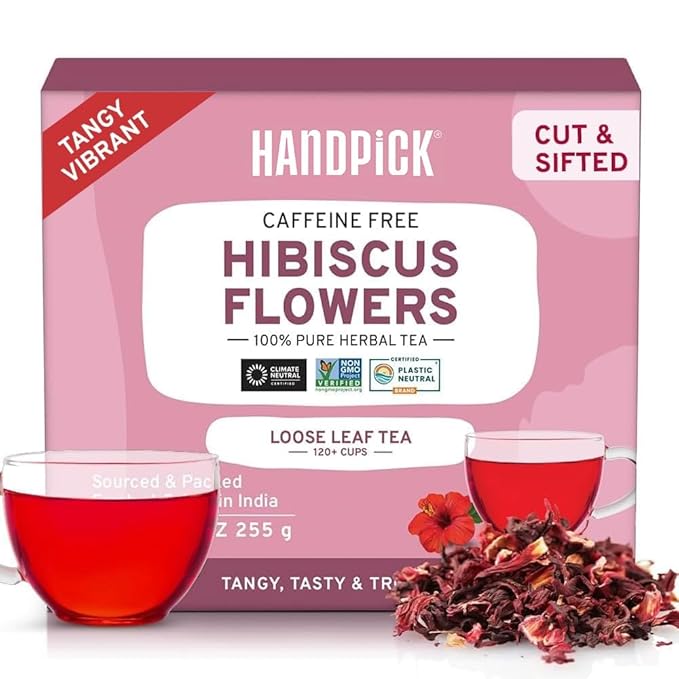 HANDPICK, Hibiscus Flowers Dried (9oz) Caffeine Free |100% Pure Dried Hibiscus Flowers for Loose Leaf Tea | Floral Herbal Tea