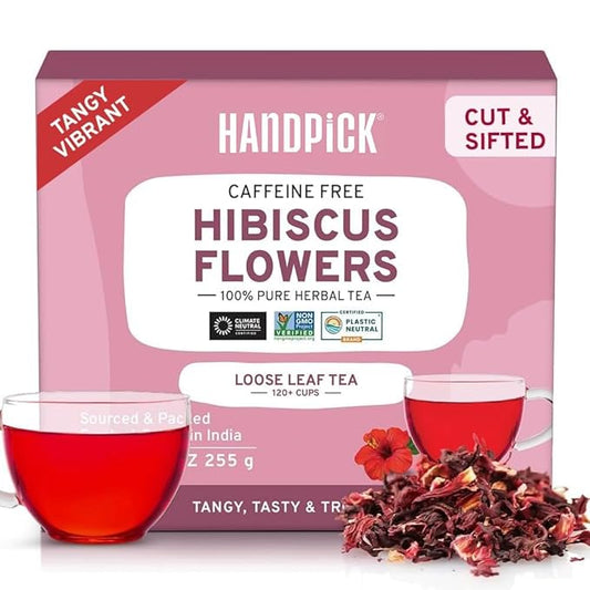 HANDPICK, Hibiscus Flowers Dried (9oz) Caffeine Free |100% Pure Dried Hibiscus Flowers for Loose Leaf Tea | Floral Herbal Tea