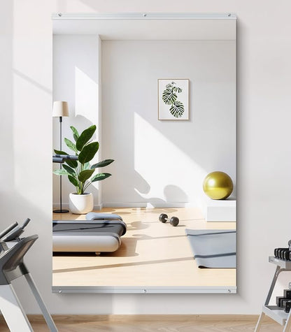 Home Gym Mirror - 60x40 Inch, 1PCS Frameless Tempered Glass Full Body Mirror for Wall Mount - Ideal for Yoga, Workout, Bedroom, Dance Studio (Silver)