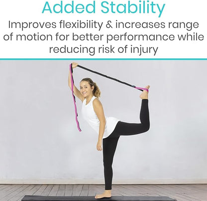 Vive Stretch Strap (75" - 10 Loops) - Leg Stretch Band to Improve Flexibility - Stretching Out Yoga Strap - Exercise and Physical Therapy Belt for Rehab, Pilates and Gymnastics with Guide Book