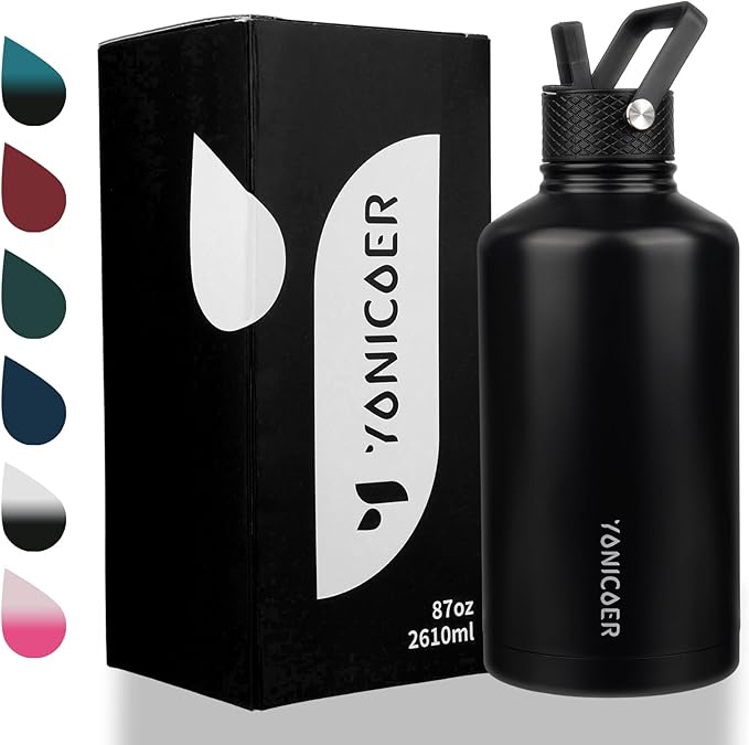 Insulated Water Bottle 64oz,Triple Wall Vacuum Stainless Steel(Dishwasher Safe),Leak Proof & Non-BPA,Flask Jug with Paracord Handle & Straw Spout Lids Sports