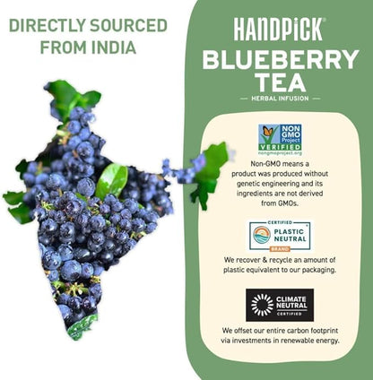 HANDPICK, Wild Blueberry Tea Bags (100 Count), True Premium Blueberry Herbal Tea with Hibiscus, Rose & Licorice | Brew Iced/Hot Tea