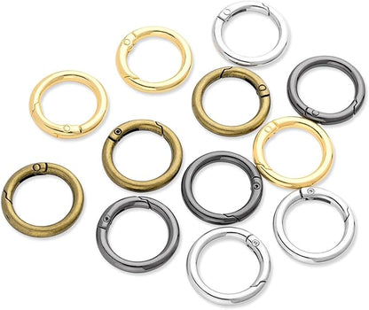 12 Pack Assorted Metal Round Carabiner Clip, 3/4 Inch Trigger Spring O Rings, Spring Snap Clip Hooks for Replacement Purse Strap Ring, Paracord Lanyard Clips, Keychain Rings Hardware DIY Crafts Making