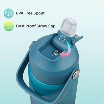 Insulated Water Bottle with Straw Lid,40 oz Stainless Steel Vacuum Metal Bottle with Silicone Handle,Vast