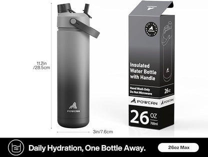 26 oz Insulated Water Bottle with 2-in-1 Straw and Spout Lid, Keep Cold 24H, Leak-Proof, Fits in Car Cup Holder, Stainless Steel Water Bottle for Sports, Travel, Gym, and School (Obsidian)