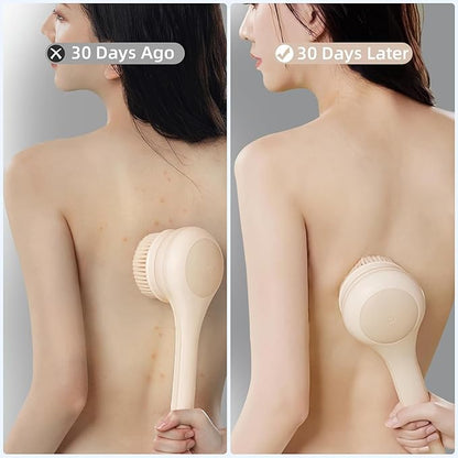 Electric Body Brush Back Scrubber for Shower, Waterproof Long Dual Handle Power Body Scrubber with 3 Heads, Rechargeable Bath Brush & 2 Speeds, for Cleansing, Exfoliating and Massaging Skin