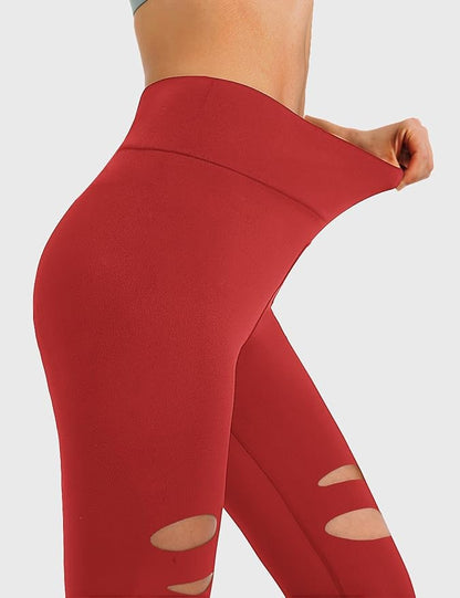 DIBAOLONG Womens High Waist Yoga Pants Cutout Ripped Tummy Control Workout Running Yoga Skinny Leggings