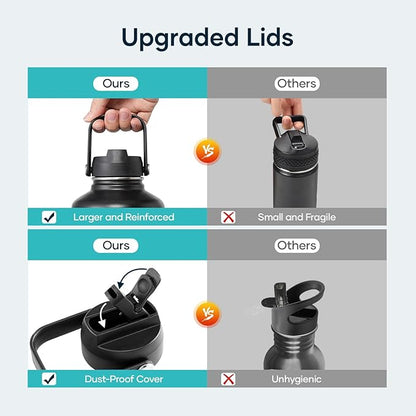 Insulated Water Bottle 64 oz with Straw Lid and Flex Lid, BUZIO 64oz Stainless Steel Water Bottle Half Gallon Jug Flask, Double Wall Vacuum Sports Thermo Mug, Cold Hot Hydro Metal Canteen