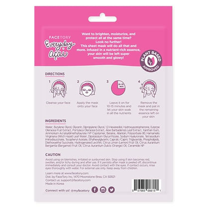 FACETORY K Beauty Face Mask Skin Care - Everyday ACAI Rejuvenating Sheet Mask | Plant-Based with Acai Infusion (5 Pack)