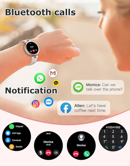 Fitness Tracker, Round Fitness Watches for Women with Bluetooth Call Heart Rate Monitor Sleep Tracker Calorie/Step Counter, Birthday Gift for Women Lady Mom Waterproof Starlight