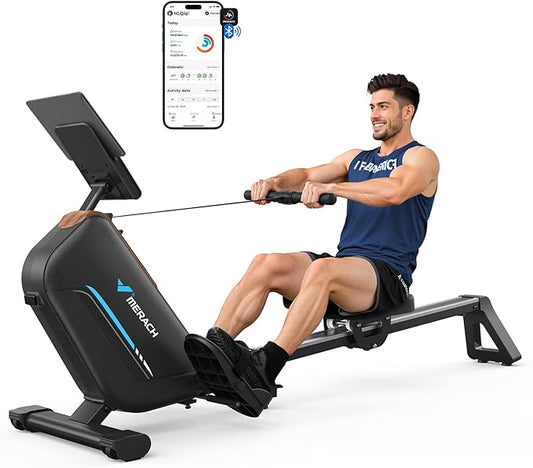 MERACH Rowing Machines for Home, Powerful Electromagnetic Row Machine with 51.2" Extended Rail, 16-Level Handle Resistance Adjustment Rower, 350 LBS Load Capacity, Ergonomic Comfort Seat, Easy Storage