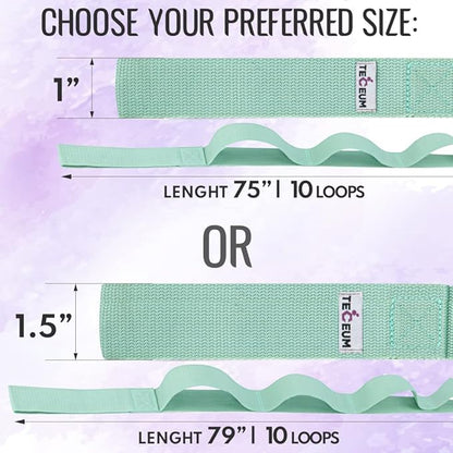 TECEUM Stretching Strap for Yoga & Physical Therapy – 10 Loops – Non-Elastic Leg Stretch Straps for Stretching, Exercising, Pilates, Post-Injury Rehabilitation for All Levels – Men & Women