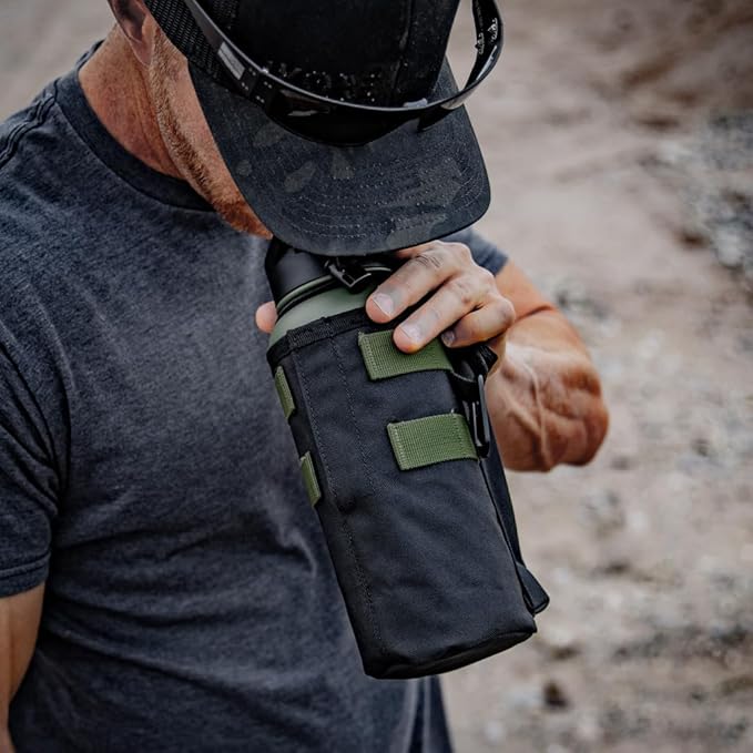 Iron Infidel Battle Bottle - 32 Oz Insulated Water Bottle with Straw Lid & Chug Cap, Stainless Steel Metal Flask Includes Rugged, Removable Sleeve for Keys, Wallet, & Phone (Widowmaker 1 Liter)