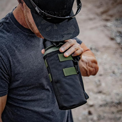 Iron Infidel Battle Bottle - 32 Oz Insulated Water Bottle with Straw Lid & Chug Cap, Stainless Steel Metal Flask Includes Rugged, Removable Sleeve for Keys, Wallet, & Phone (Widowmaker 1 Liter)