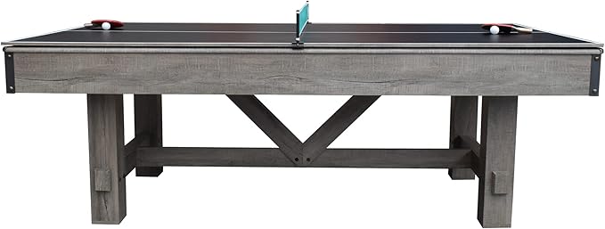 Hathaway Logan 7-ft Pool Table Combo Set with Benches - Rustic Gray with Blue Felt, Barnwood