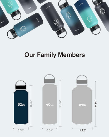 BUZIO 32 oz Water Bottle Insulated with Straw & 3 lid and Carrying Pouch, Leak Proof Anti-Slip Stainless Steel Water Flask Jug, Cold for 48 Hrs Double Vacuum Thermo Canteen, Pearlescent Red Black