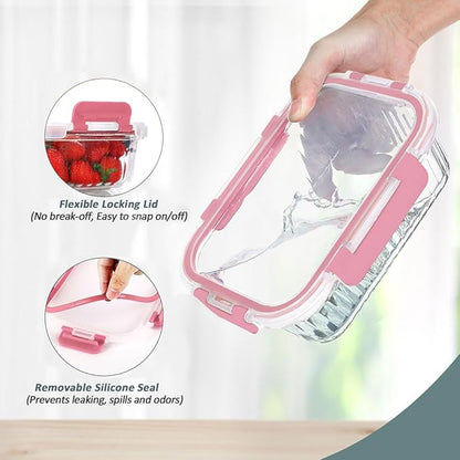 10 Packs Glass Meal Prep Containers with Lids, Glass Food Storage Containers Set, Airtight Lunch Containers, Microwave, Oven, Freezer and Dishwasher Safe, Pink