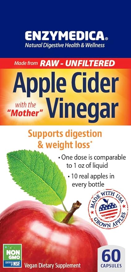 Enzymedica, Apple Cider Vinegar, Healthy Weight and Digestive Support, 60 Count