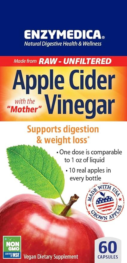 Enzymedica, Apple Cider Vinegar, Healthy Weight and Digestive Support, 60 Count