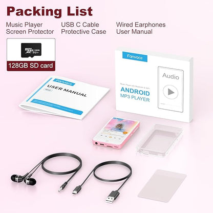 144GB MP3 Player with Bluetooth WiFi, Android 13 OS MP3 MP4 Player with 4" Touchscreen and Speaker, MP3 Music Players with Spotify, Audible, Amazon Music, Play Store (Pink)