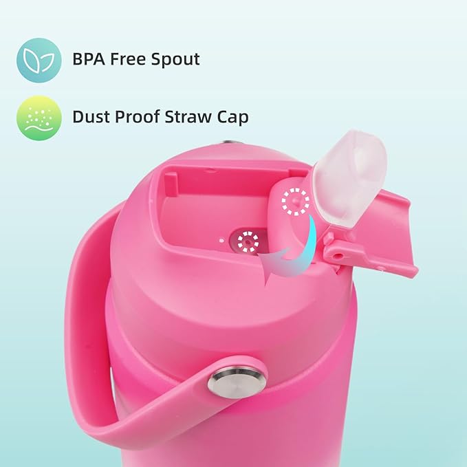 Insulated Water Bottle with Straw Lid,24 oz Stainless Steel Vacuum Metal Bottle with Silicone Handle,Cherry Blossom