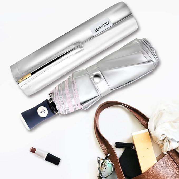 FDJASGY Silver Coating Layer Fabric Blocking UV 99.9% Sun Umbrella Compact Folding Travel Umbrella Automatic Windproof Umbrellas For Men and Women (Pink)