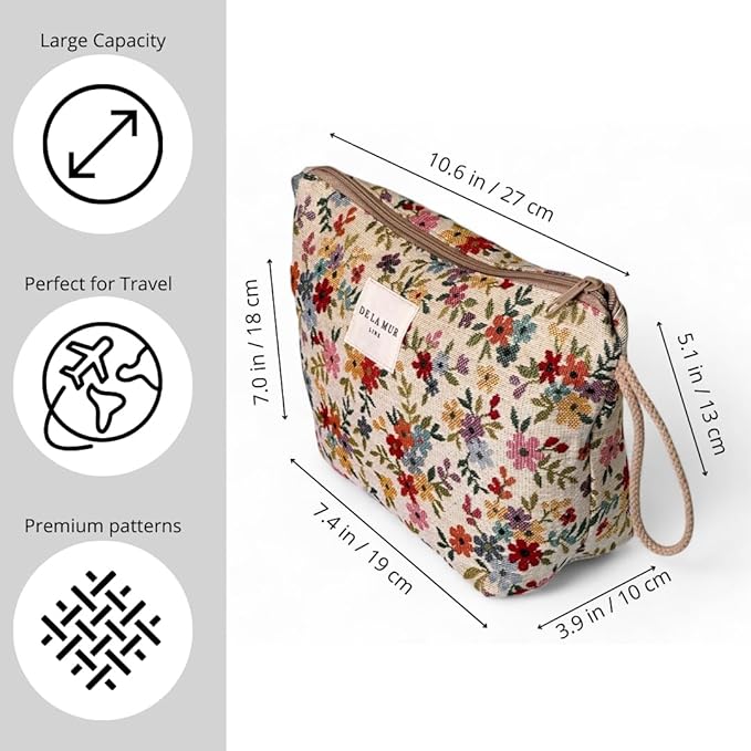 Large Travel Toiletry Bag for Women – Boho Makeup Bag Made in Spain – Floral Toiletries Organizer – Cruise, Beach & Road Trip Essentials – Gifts for Women (Multicolor Floral - BLUM, X-Large)
